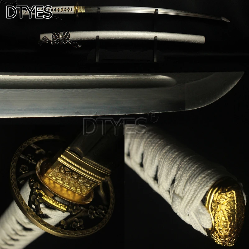 

Real Damascus Steel Clay Tempered Obvious Hamon Blade Japanese Samurai Katana Sword Espada Practical Sharp Knife Samurai Cosplay