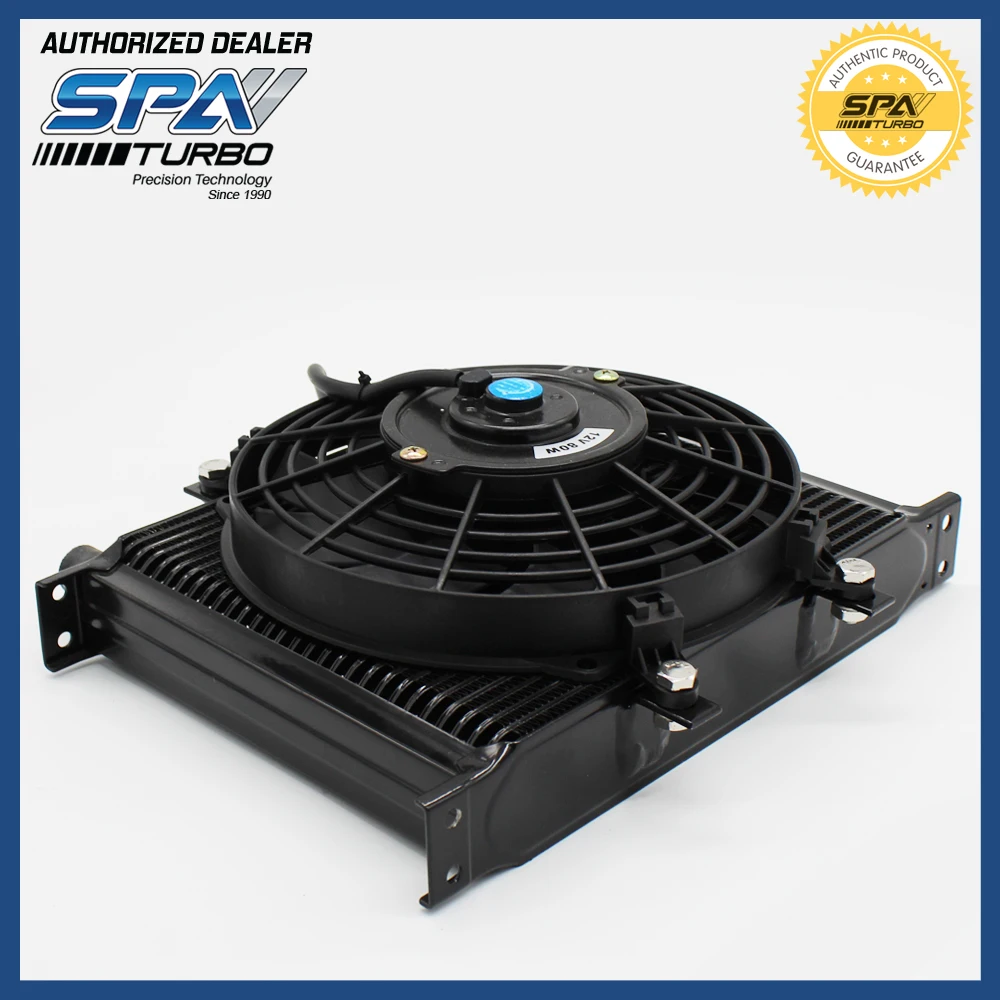 

30 rows stacked engine transmission universal oil cooler radiator with fan 12v 10AN male fittings ATV V8 Golf turbo nitrous
