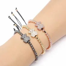 Золото Серебро Микро-паве cz кубический цирконий веревка отрегулированный браслет из медного бисера xt3 Шарм плетеные браслеты для женщин