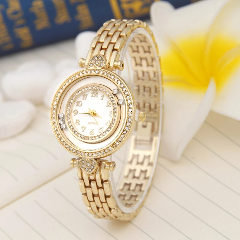 2018 New Fashion Business Women Double Layer Round Crystal Watch Trendy