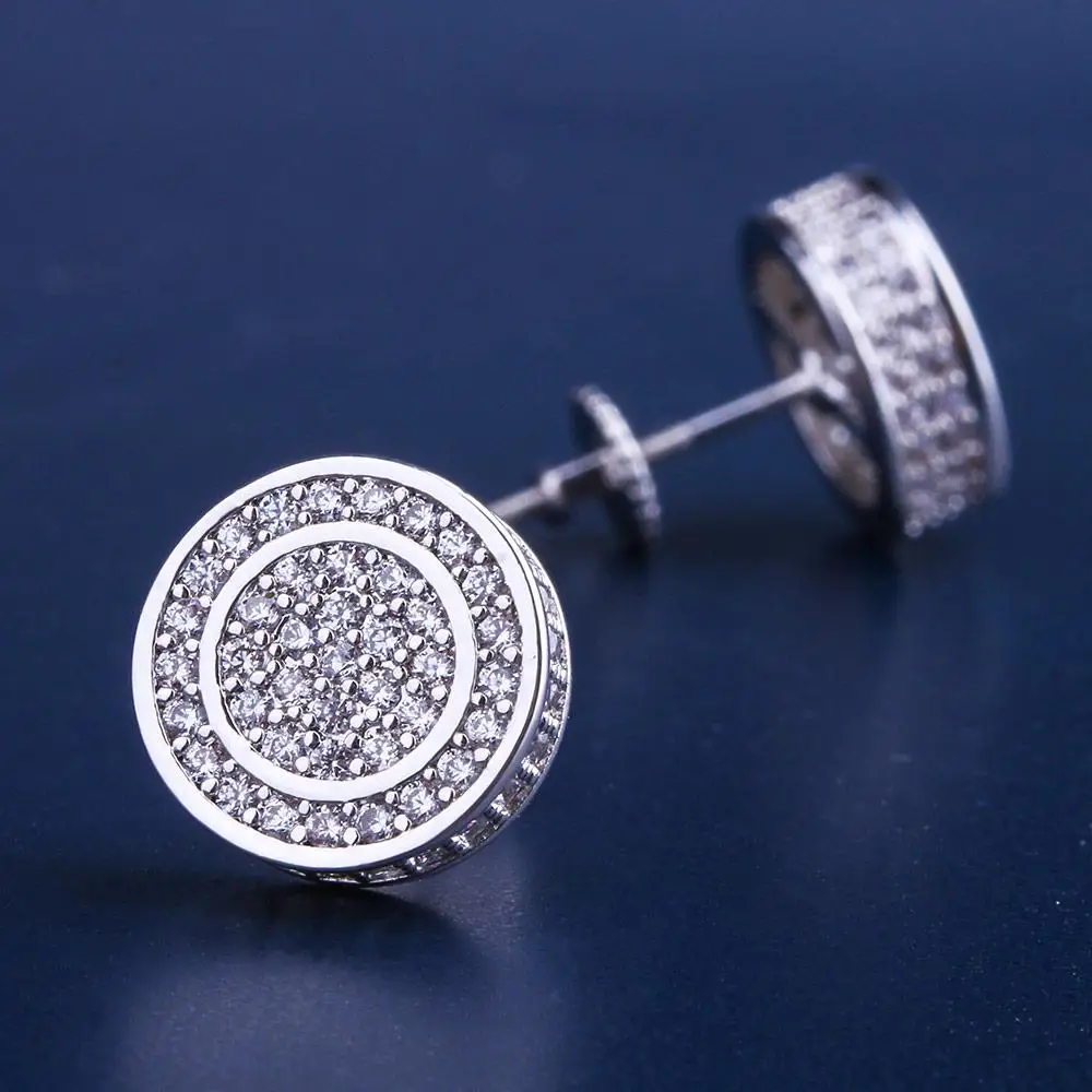 KRKC&CO White Gold Iced Out Round Shape Earrings Hip Hop Jewelry for amazon/ebay/wish online store for Wholesale Agent in Stock