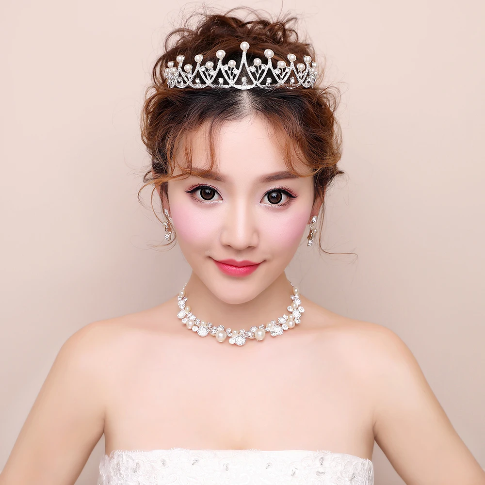 Simulated Pearl Bridal Wedding Jewelry Sets Rhinestone Necklace Brides