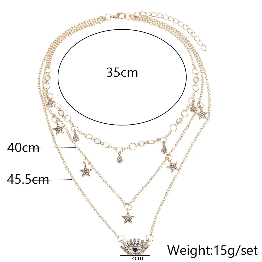Ожерелье с подвеской в виде звездочки «Счастливый глаз», многослойная цепочка, ожерелье для женщин, хрустальные подвески, Золотое ювелирное изделие, LE126