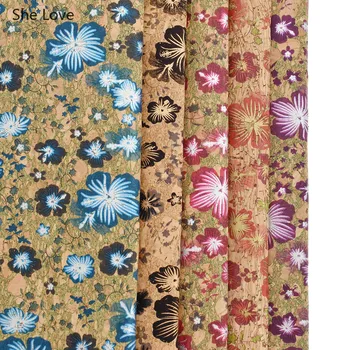 

Chzimade 1Yard Flower Printed Soft Cork Fabric Vintage Synthetic Leather For Garment Handbags DIY Sewing Craft Materials