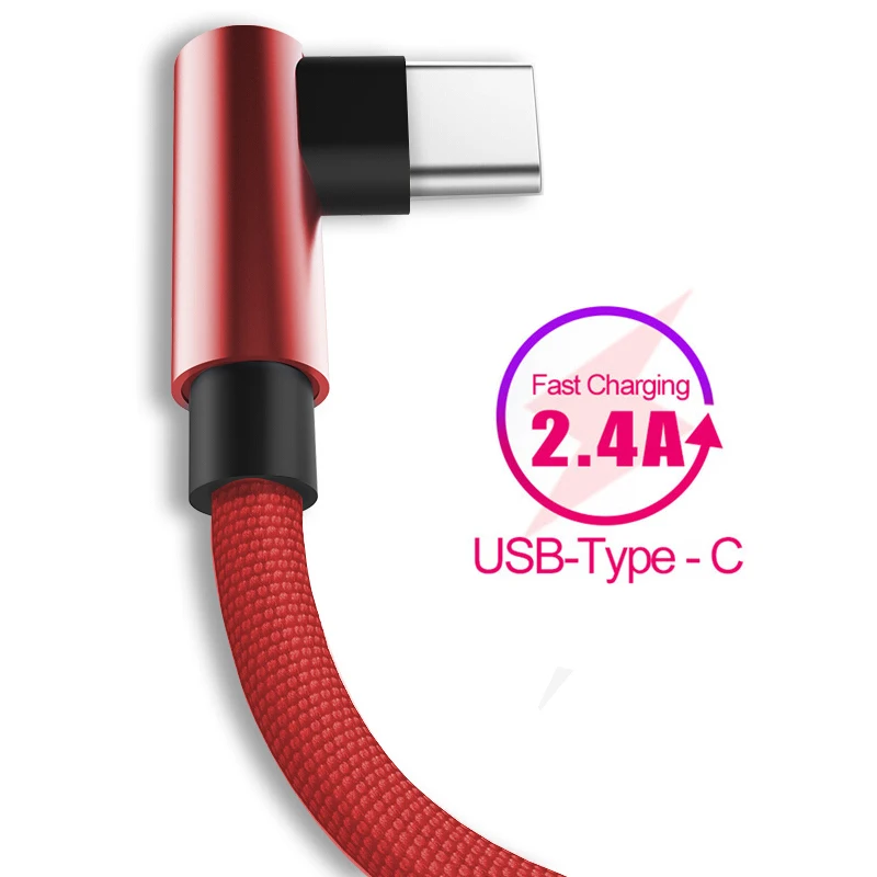 90 градусов Тип C USB кабель для Samsung S9 S10 Xiaom Redmi Note 7 Huawei P30 быстрой зарядки USBC Type-C