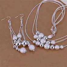 Wholesale fashion jewelry Set,More than three-bead 2 Piece set,925 Silver Necklace Earrings T003