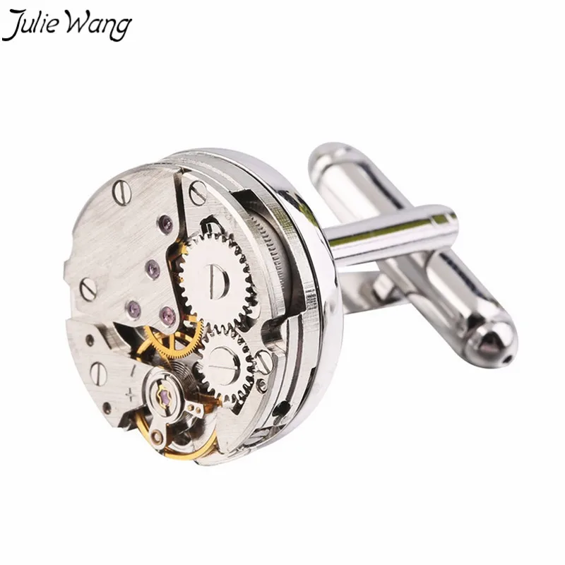 

Julie Wang 1Pair Metal Color Watch Movement tourbillon Nail Sleeve Button Cuff Links Daily Formal High End Men Jewelry Fine Gift