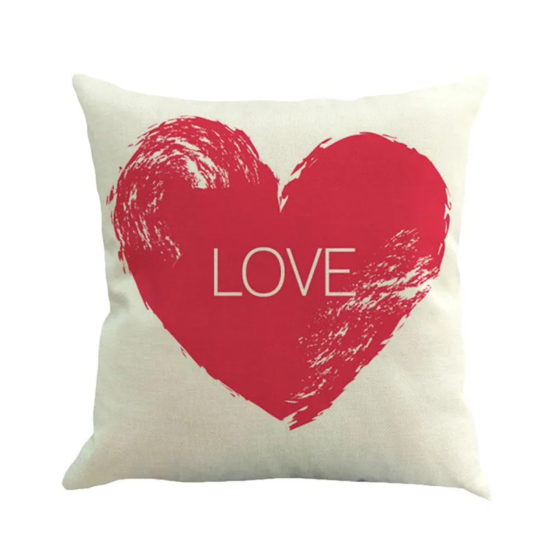 45*45CM Heart Printed Cushion Cover Happy Valentine Pillow Cases Linen Sofa Cushion Cover Home