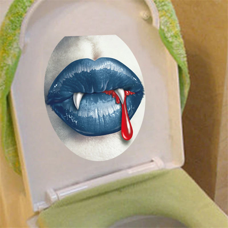 ホラー青い唇トイレステッカーハロウィンいたずら3dウォールステッカー浴室トイレ装飾ビニールデカールポスターmuraux 3d Wall Stickers Toilet Stickerwall Sticker Aliexpress