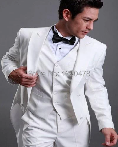 2016 костюмы белые смокинги с хвостами сзади пиковые отворотами для жениха Лучшие