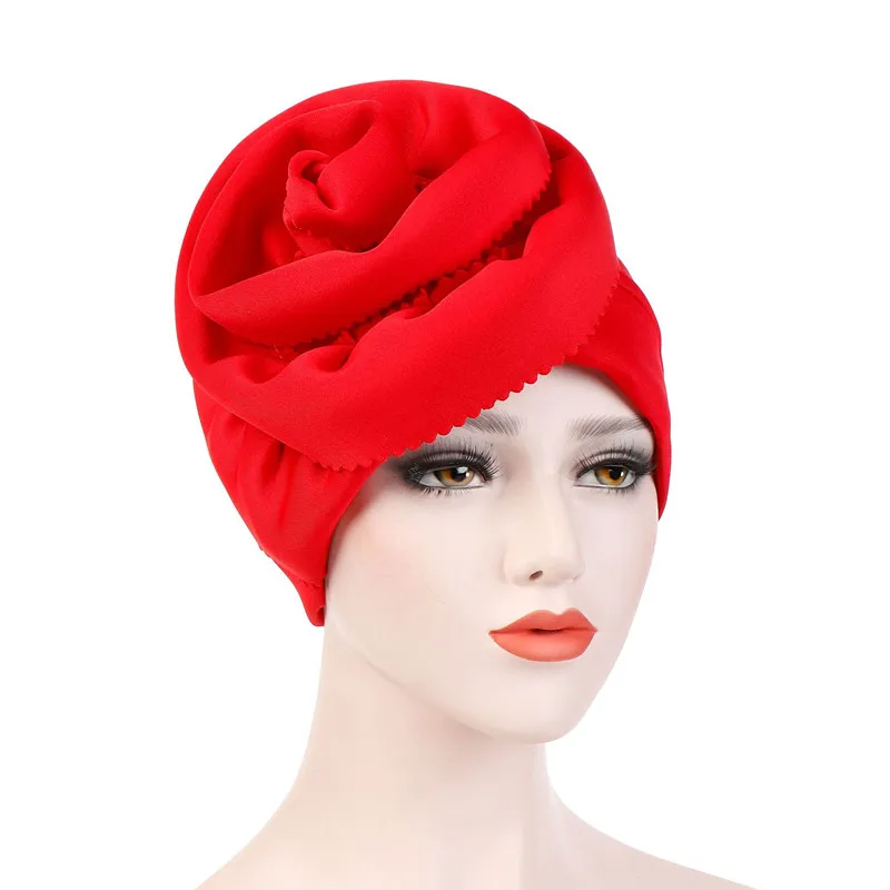 Мусульманские женщины большой тюрбан с цветком шапки Рак шапочка при химиотерапии Кепка хиджаб плиссированные обертывание головы крышка выпадения волос аксессуары - Цвет: Red 2