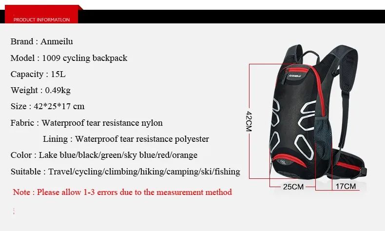 Best Anmeilu 18L Bicycle Cycling Backpack Waterproof Nylon Road Mountain Bike Hydration Backpack Pack Breathable Sport  Rucksack 7