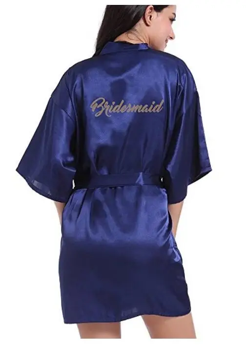 RB91 Модный Шелковый халат для матери с золотыми буквами, сексуальный женский короткий атласный свадебное кимоно, одежда для сна - Цвет: Navy Bridesmaid