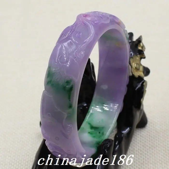 

61mm Chinese Hand-carved Lavender Purple Green Jadeite Jade Bracelet Bangle 1511 10.20 40