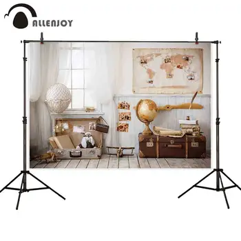 

Allenjoy photography background indoor children world map sailor dream vintage wooden floor globe backdrop for photo sessions