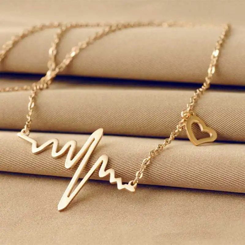 

Ladies Fashion ECG Necklace Mood Heartbeat Alloy Clavicle Chain LOVE cardiogram Pendant Necklace Female Punk Necklace Jewelry