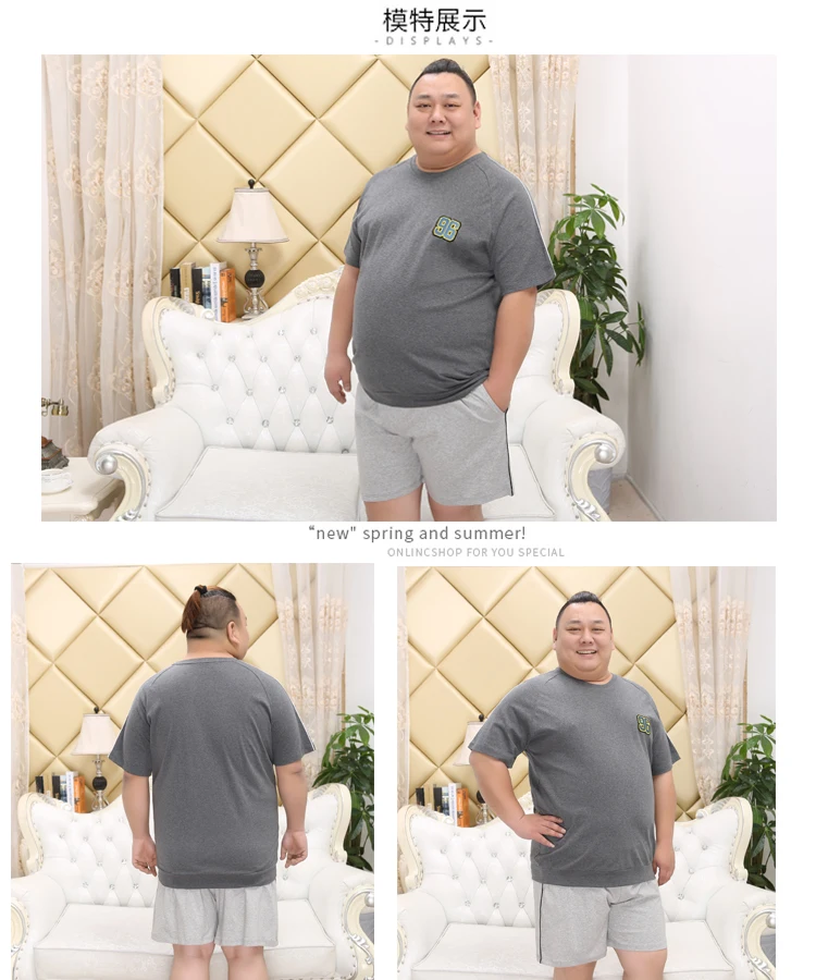 Мужские летние хлопок плюс размер пижамные комплекты мужские дополнительные пижамы большого размера Набор тонкая ткань с коротким рукавом