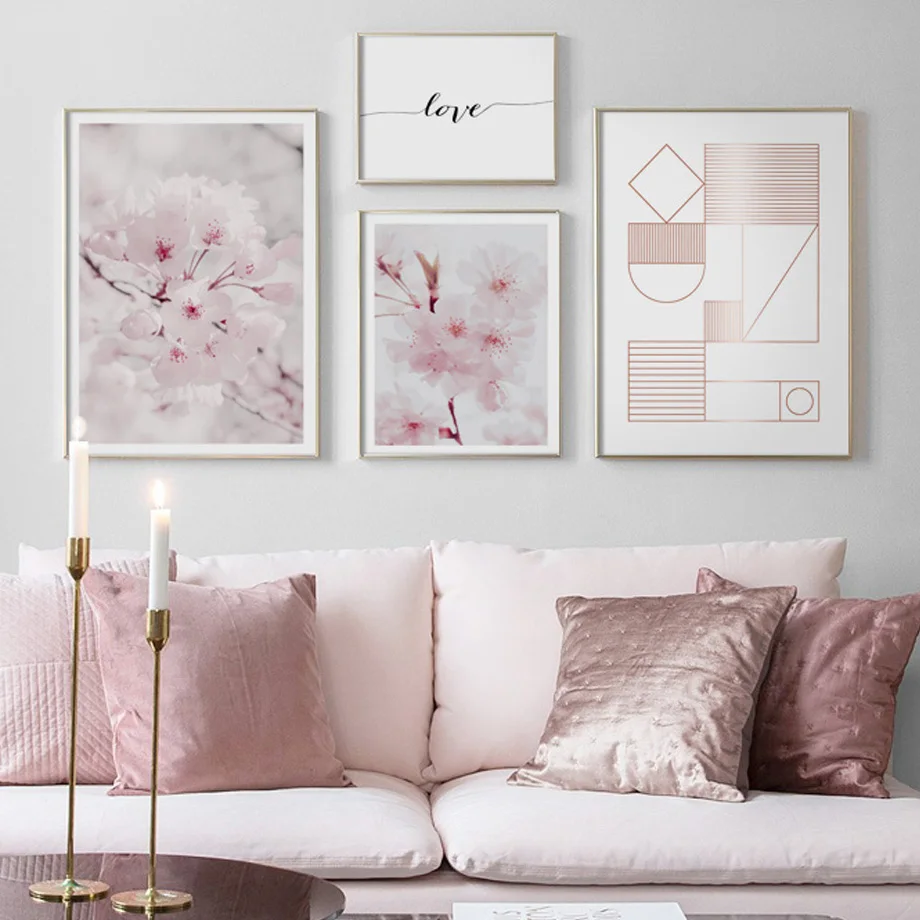 

Flower Peach blossom Abstract geometric Wall Art Canvas Painting Nordic Posters And Prints Wall Pictures For Living Room Decor