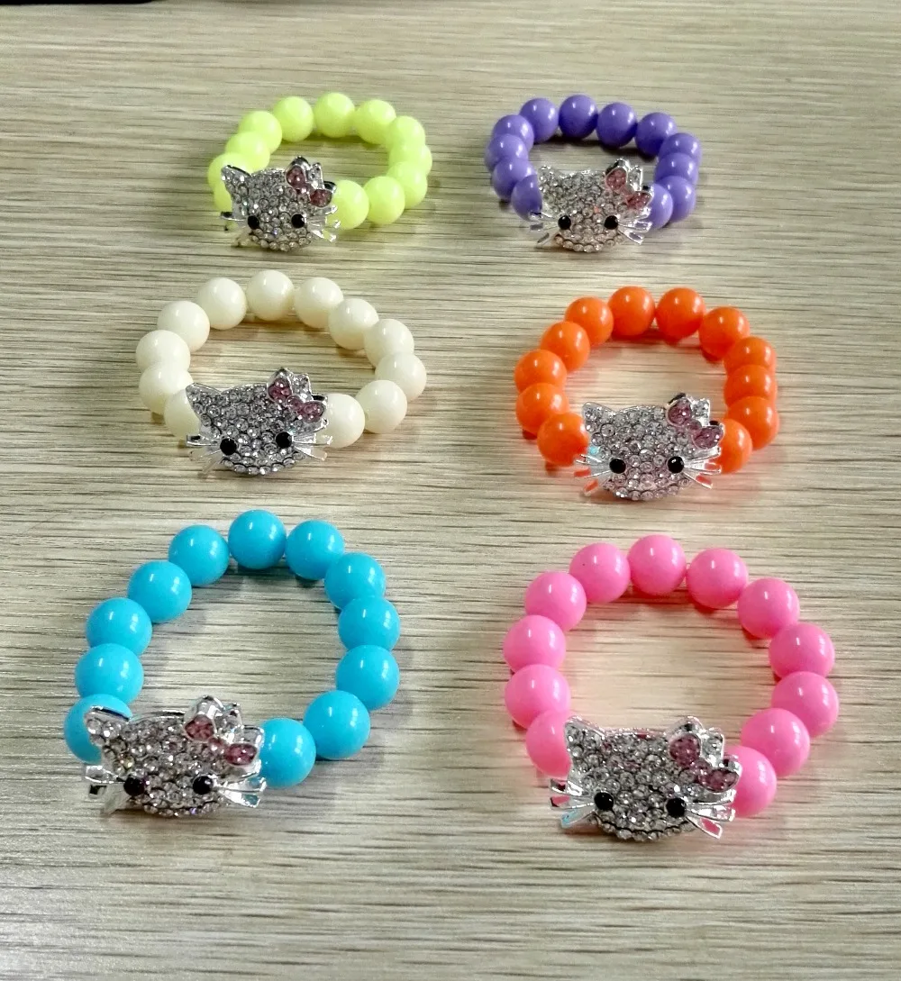 

Acrylic Bead Hello Kitty Bracelete for Girls and Kids Pulseiras Mujer Handmade Stretch Bracelets for Children