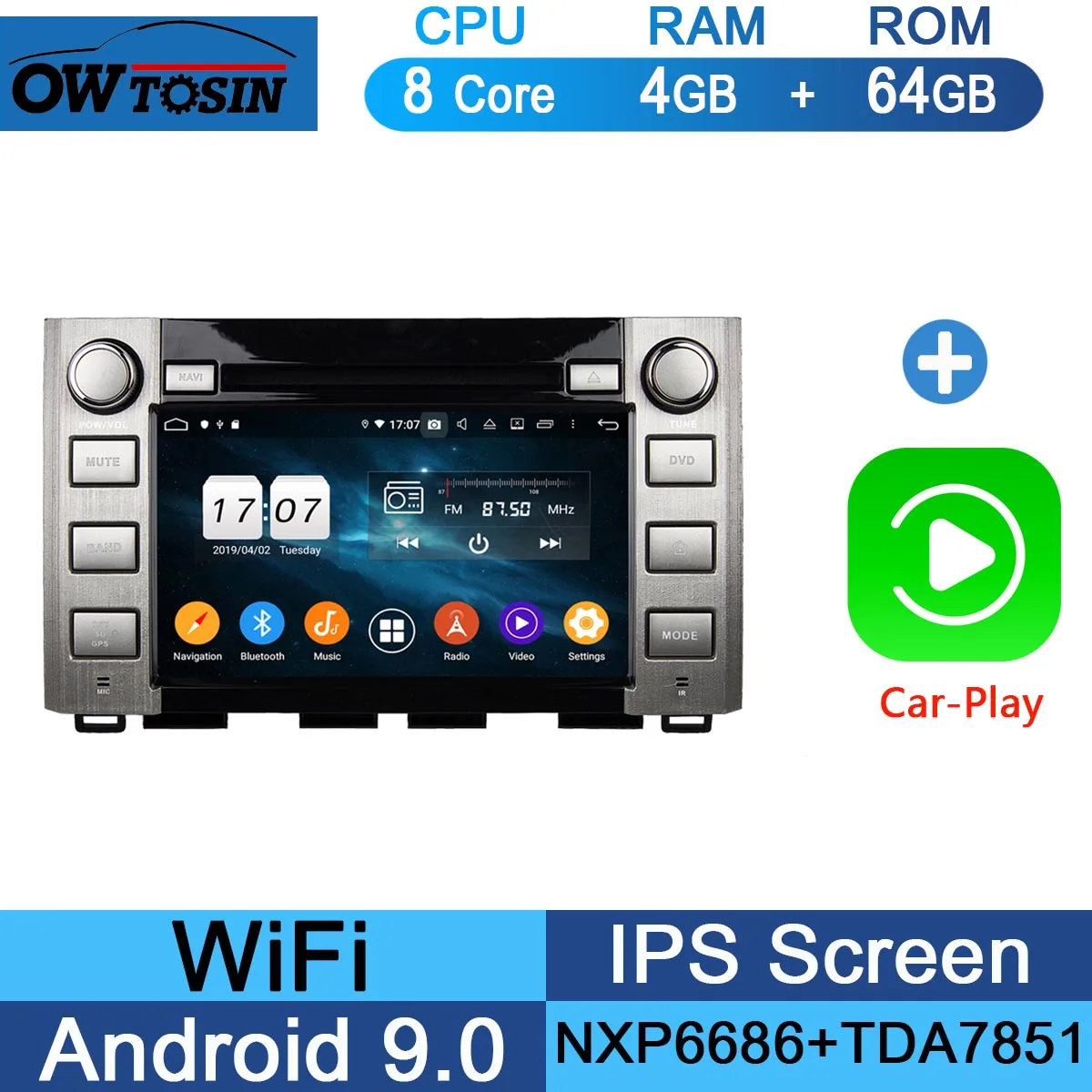 " ips 1920*1080 8 Core 4G ram+ 64G rom Android 9,0 автомобильный dvd-плеер для Toyota Sequoia Tundra DSP радио gps Parrot BT - Цвет: 64G CarPlay Android