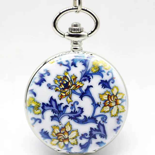 

Genuine Pocket Watch Wholesale Couple Ceramic Flower Pattern Manual Winding Mechanical Watch Roman Scale Flip Table 3JX087