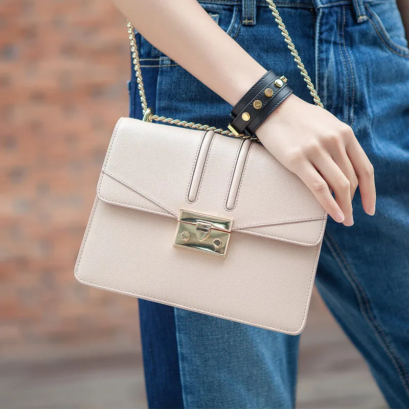 

KZNI Genuine Leather Cowhide Clutch Bag with Chain Designer Handbags High Quality Lady Women Bag Leather Handbags Bolsos 9016