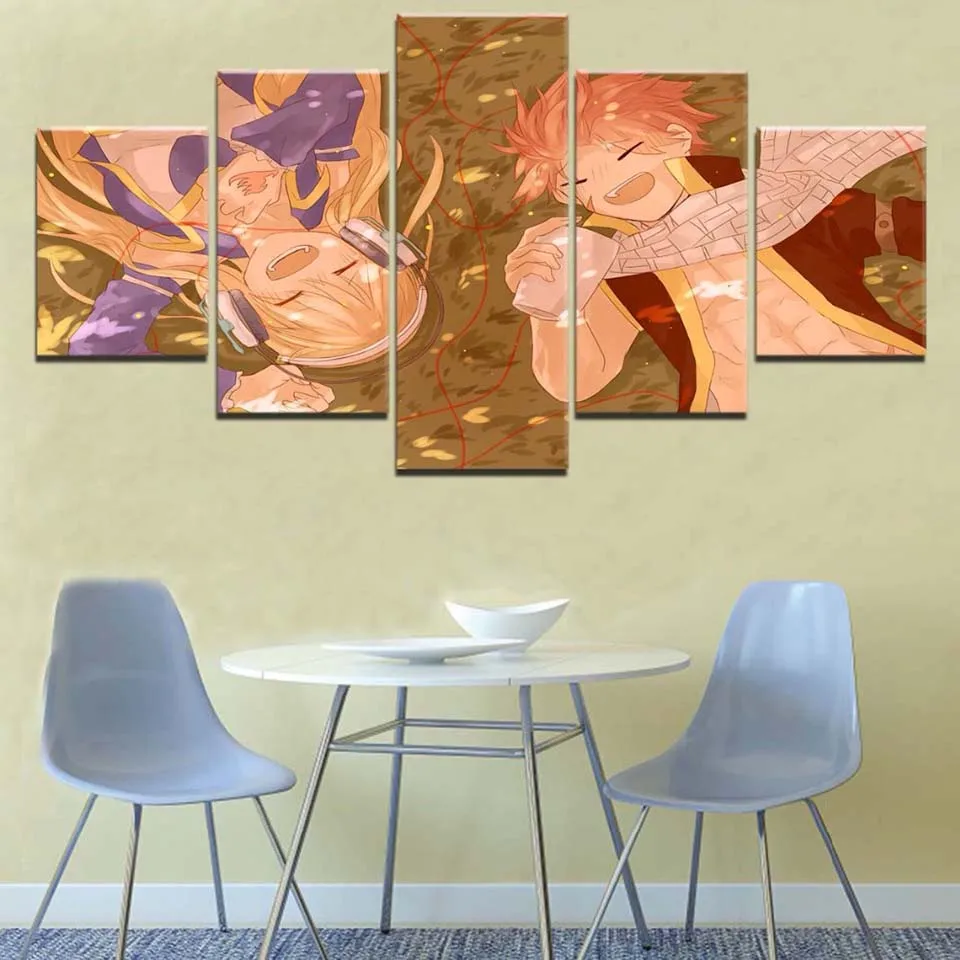 

Home Decoration Canvas 5 Pieces Printed Poster Fairy Tail Animation Painting Modern Wall Art Pictures Living Room Modular Frame