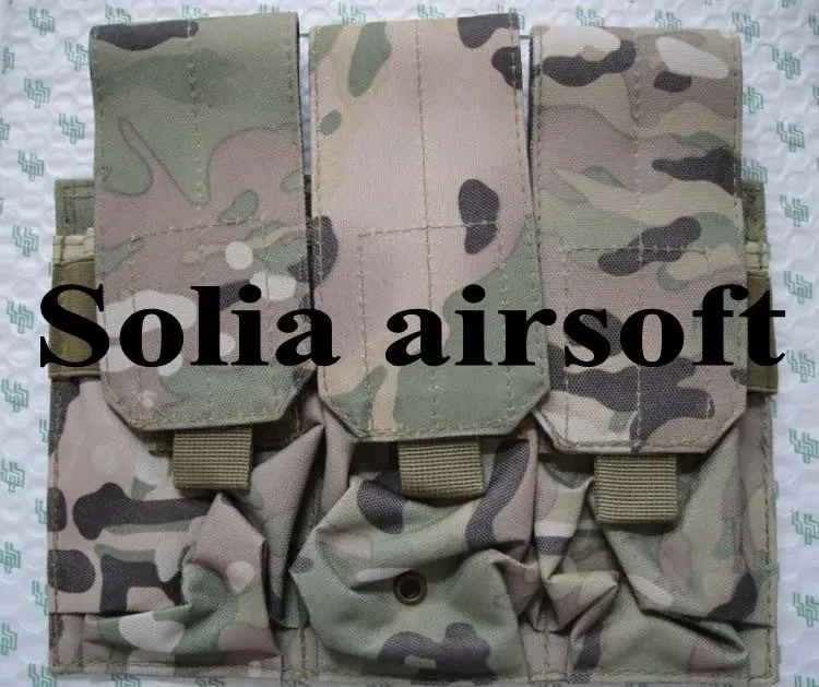 

Tactical THREE pouch molle triple mag magazine round ammo bag molle closure CP