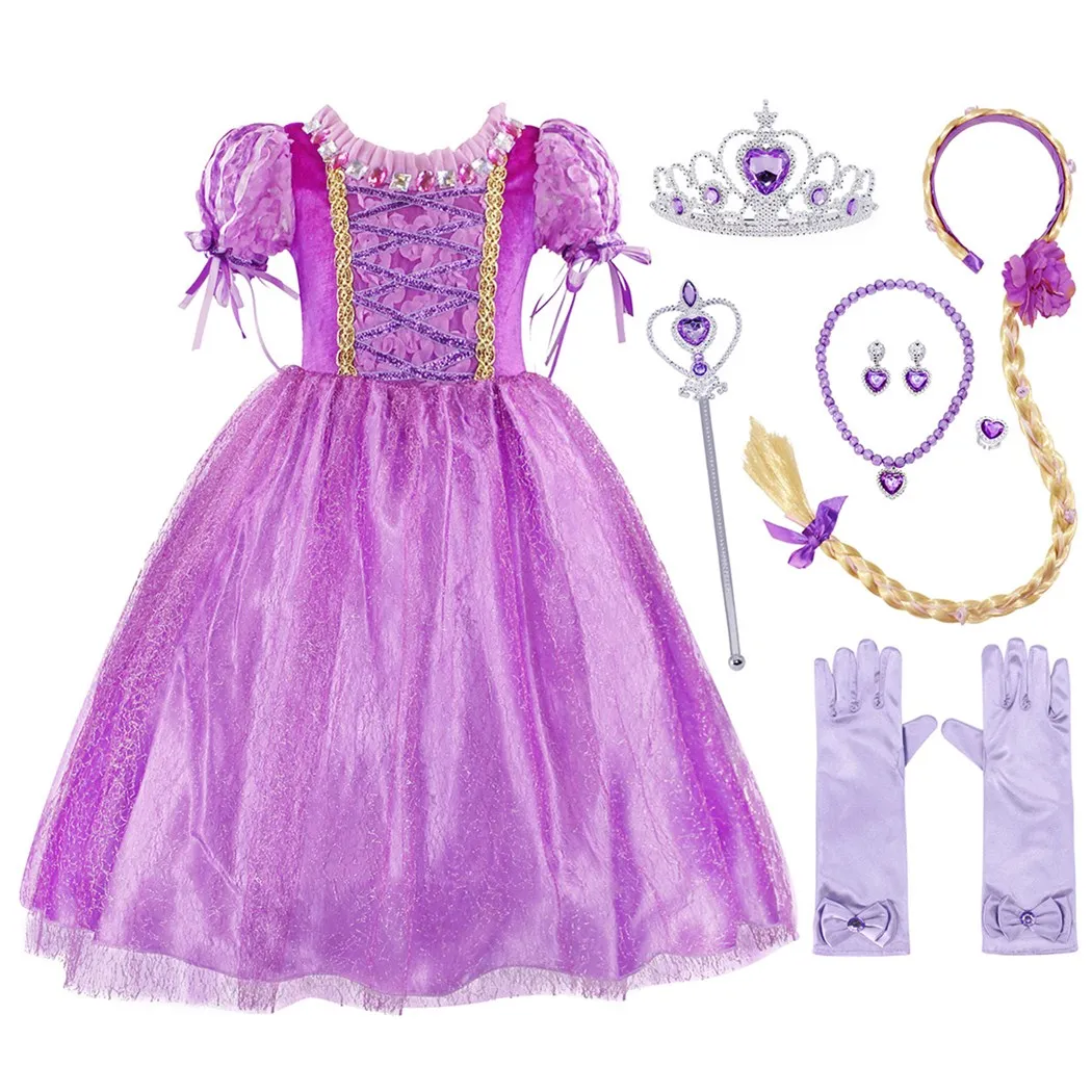 AmzBarley фатиновый костюм принцессы Рапунцель с пышными рукавами для девочек Нарядный наряд для дня рождения маскарадный костюм для детей от 3 до 10 лет - Цвет: With Accessories