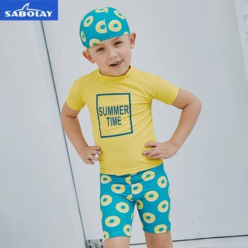 

SABOLAY Children Short Sleeved Swimwear Diving Sunscreen UPF 50+Wetsuit Quick drying UV Protection Beach Surfing Kids Swim Suit