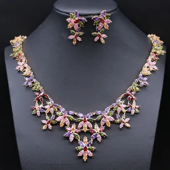 

Luxury Multicolor Necklace Earring Bridal Jewelry For Wedding/Party/Decoration For Wedding Dress Accessories 2colors I16-1