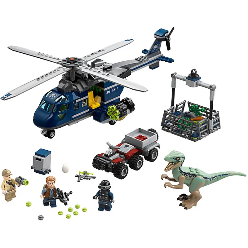 

Jurassic Parked Blue's Helicopter Pursuit 415Pcs Bricks Compatible Legoings Jurassic World Model Building Blocks dropshipping