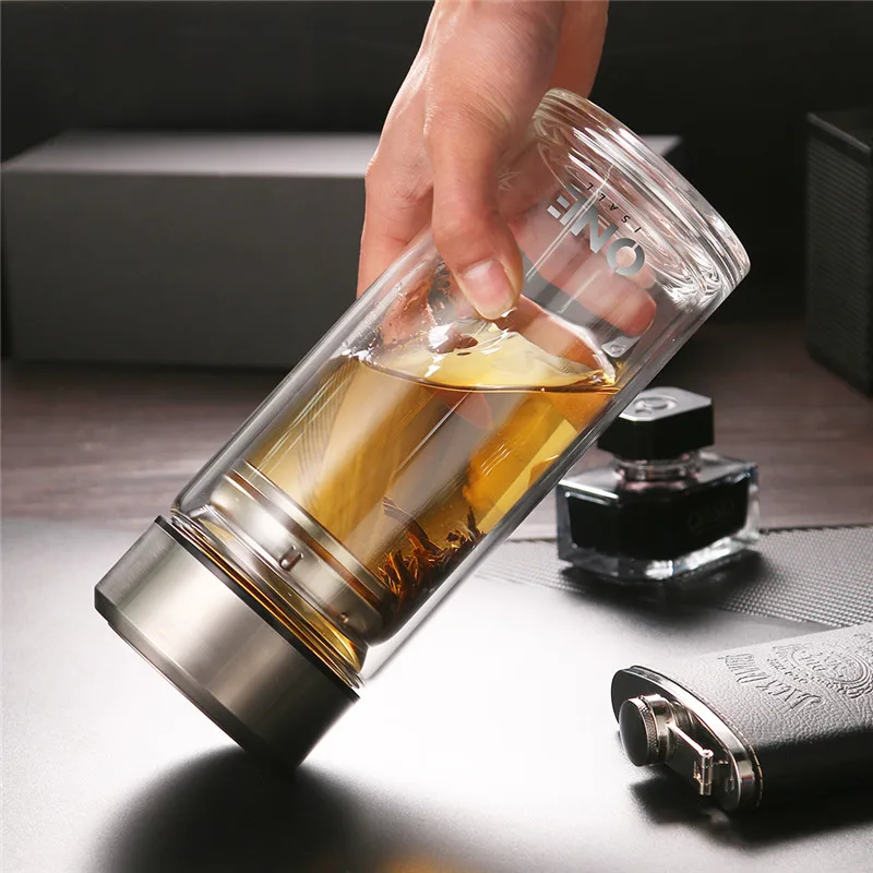 600 ML стеклянный, с двойными стенками Чай чашки стеклянная кофейная кружка бутылки Чай кружка с чайным впрыскивателем чашка для делового человека переносной стакан Автомобильная бутылка