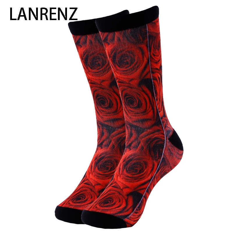 

2019 Creative red rose prints Men and women fashion Funny socks 3d printed socks 200 knitting oil painting compression socks