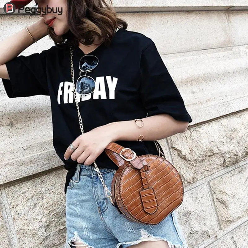 Round Crossbody Messenger Chain Bags Girls Personality Leather Shoulder Bag Handbags Purse Fashion Bags for Women Bolsa Feminina