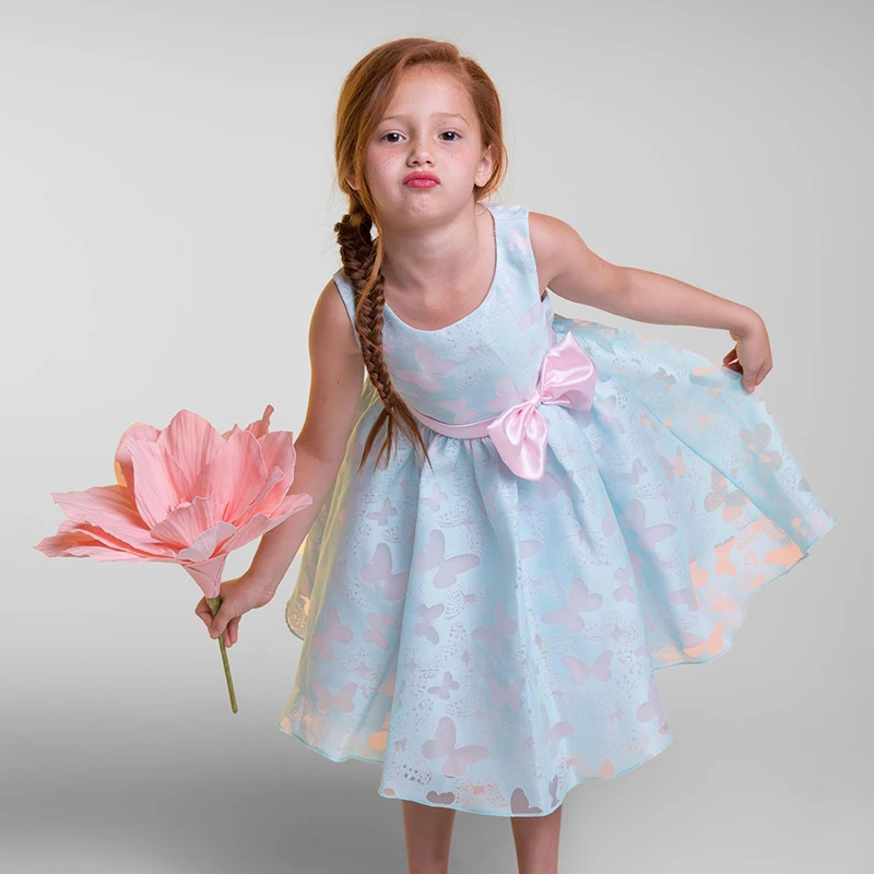 

Summer Girls Sleeveless Butterfly Print 4-10T Baby Girls Clothing Bow Dress Princess Party Ball Gown For Wedding Holiday Event