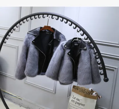 Женская меховая куртка для девочек искусственный Лисий мех трава высокое качество плюш+ кожа поддельные два предмета зимняя детская одежда XXL