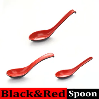 

1200PCS Red Black Color Melamine Home Flatware Japanese Plastic Soup Spoon Rice Spoon Restaurant Tableware Supplies