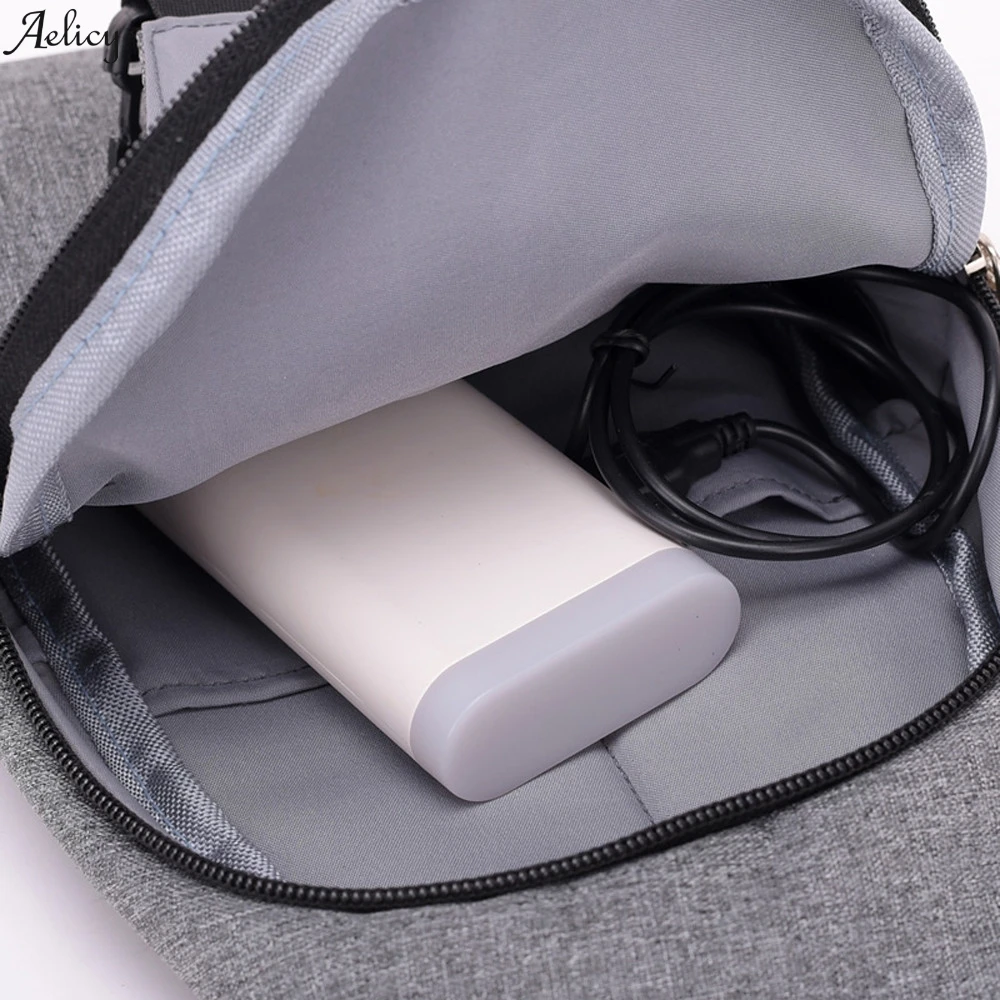 Сумка мессенджер Мужская однотонная модный саквояж на пояс Холщовый с USB