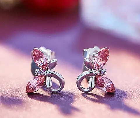 

UXN91 925 Pure Silver Earrings Crystal Form Girl Earrings Wedding Birthday Gifts