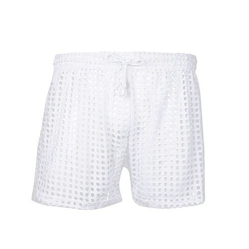 Для мужчин пикантные рыболовная сеть прозрачный шорты для женщин Мода свободные Lounge брюки девочек сна см - Color: White