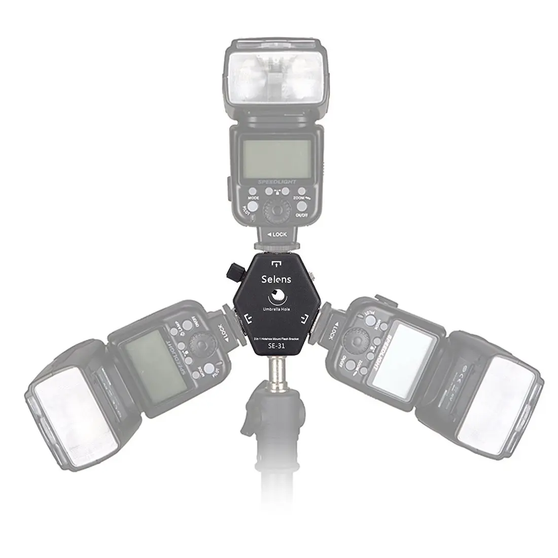 

HFES New Selens SE-31 Black Flexible Universal 3-Way Hot Shoe Mount Light Stand Flash Bracket with Umbrella Holder for Canon/