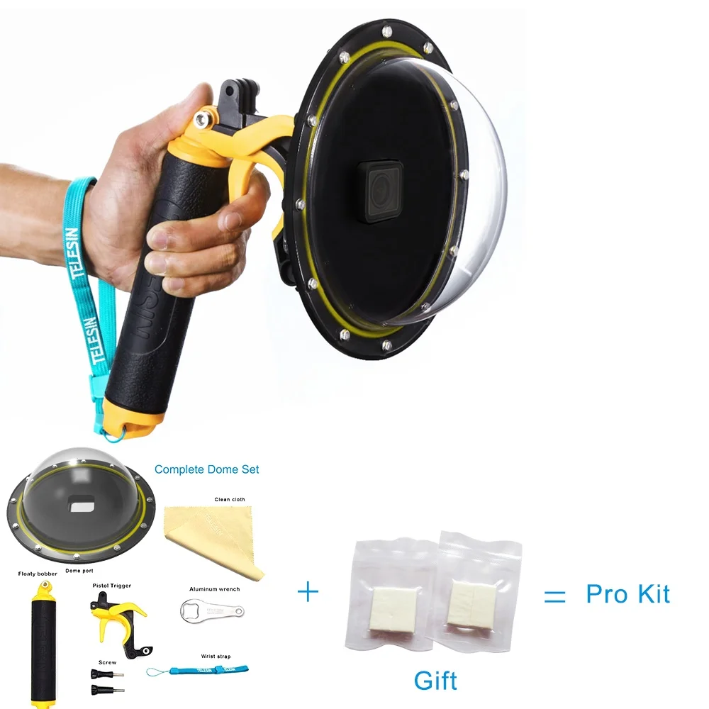 TELESIN Dome Port Waterproof Housing Case Anti fog Inserts for GoPro Hero 5 Hero 6 Trigger