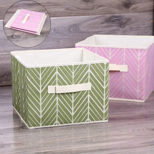 

Foldable Canvas Storage Collapsible Folding Box Fabric Cube Cloth Bag W Handle