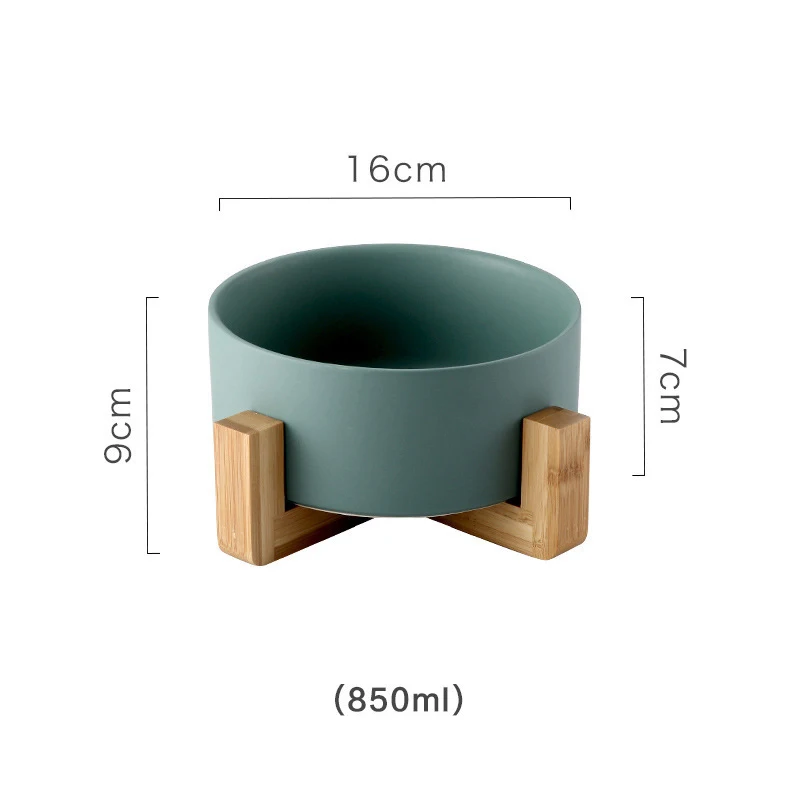 VOVOPET керамическая миска-кормушка для кошек и собак с деревянной защитой от шейки матки, круглая миска для домашних животных - Цвет: Зеленый