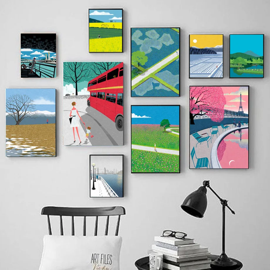 

Girl Building Bridge Field Tree Vintage Poster Wall Art Print Canvas Painting Posters And Prints Wall Pictures For Living Room