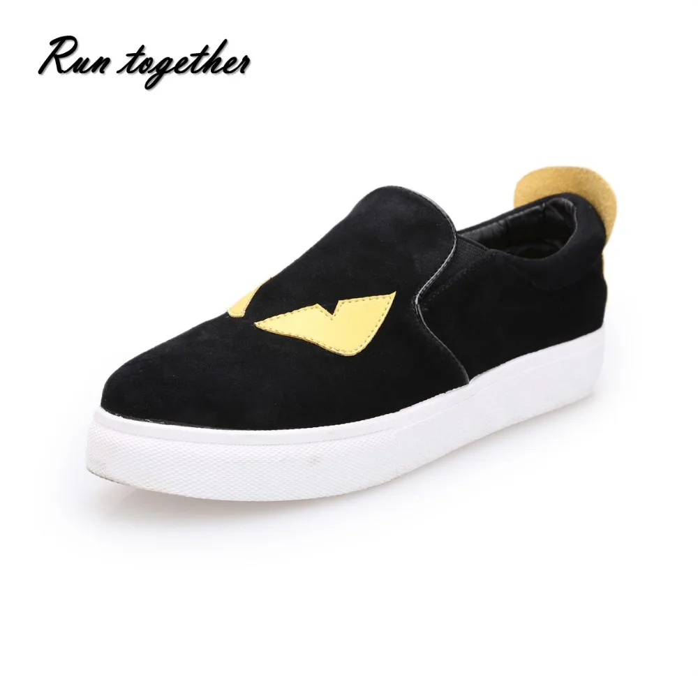 

New women casual flat shoes loafers fashion slip on round toe Little Monster Genuine Leather shoes woman black blue