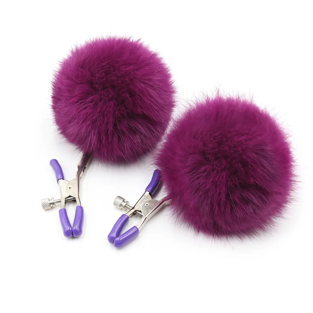 Fetish SM Metal nipple clamps bondage breast clips clitoris stimulator with fluff adult game sex toy for women men gay couples
