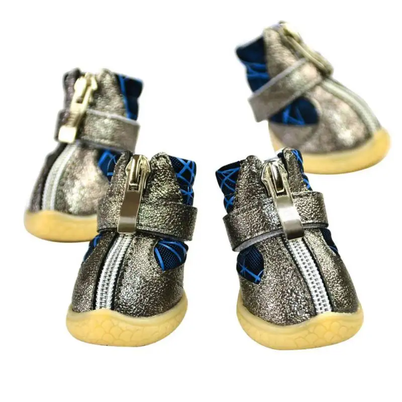 4 шт./компл. Обувь для собак зимние ботинки на молнии водонепроницаемые пу супер