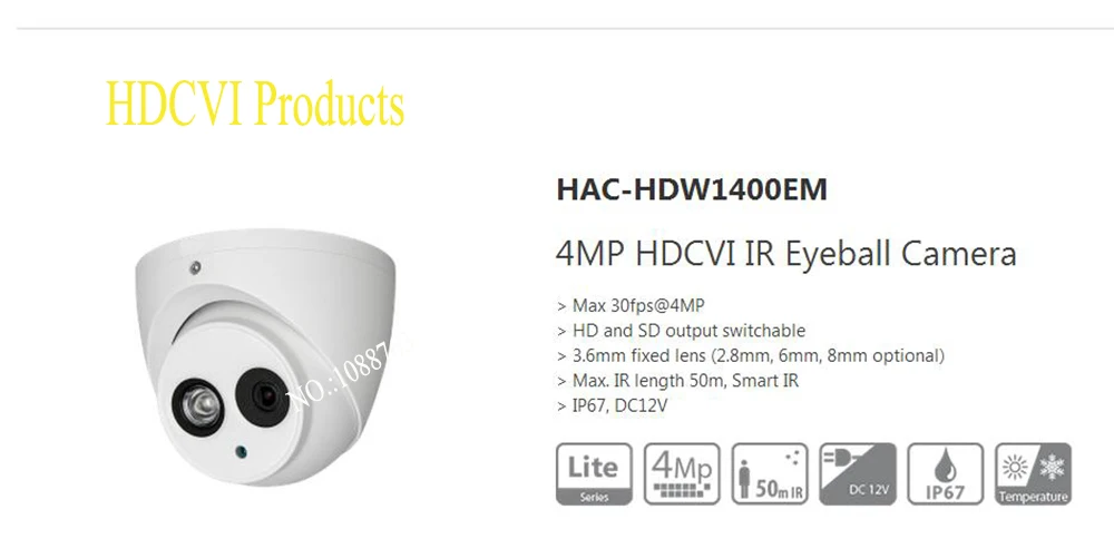 

Free Shipping DAHUA CCTV Security Camera 4MP HDCVI IR Eyeball Camera without Logo HAC-HDW1400EM